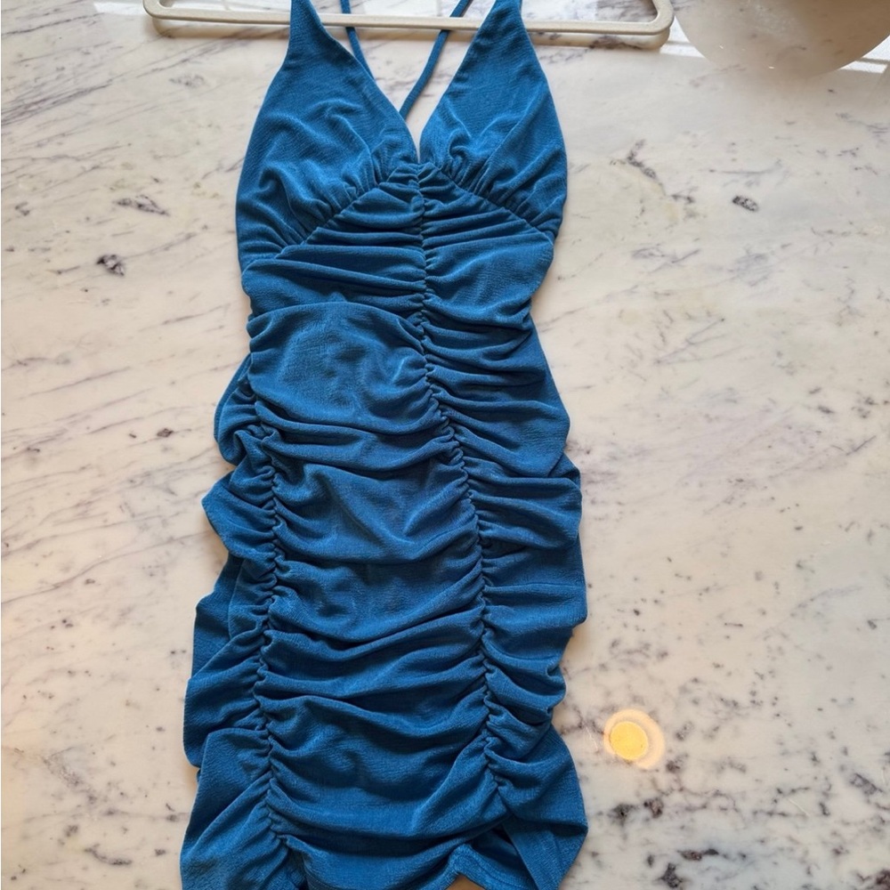 superdown Blue Ruched Mini Dress